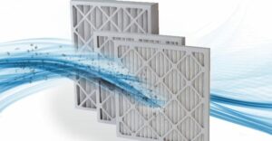 Three air filters with blue airflow lines.